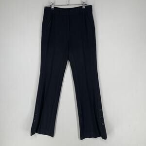 White House Black Market Women Pant 6 Black Flare Leg Trouser Work Button 32 "